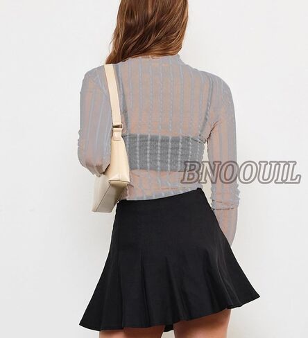 Women's Sheer Mesh Bodysuit Mock Turtleneck Lace Tops Slim See Through Long Sleeve Body Suits Sexy Shirts in Saudi Arabia