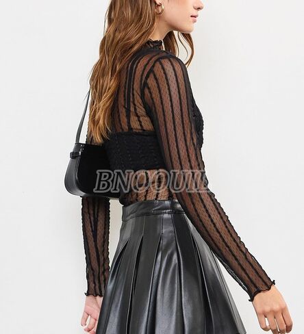 Women's Sheer Mesh Bodysuit Mock Turtleneck Lace Tops Slim See Through Long Sleeve Body Suits Sexy Shirts in Saudi Arabia
