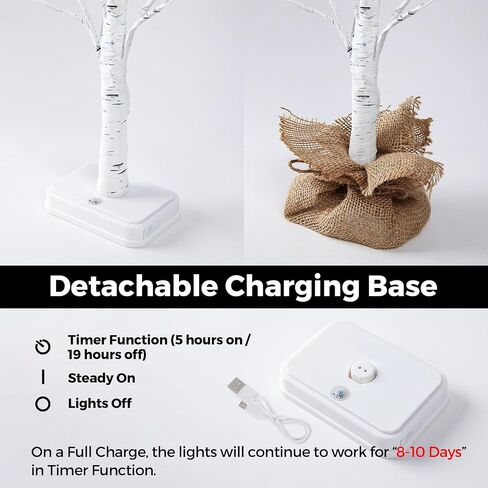 Lighted Birch Tree, 2Pack USB Rechargeable Tabletop Tree with Burlap Decor, Timer Function, Pre-Lit Artificial Mini Money Trees with Lights for Spring Summer Home Centerpiece Decor (2FT) in Saudi Arabia