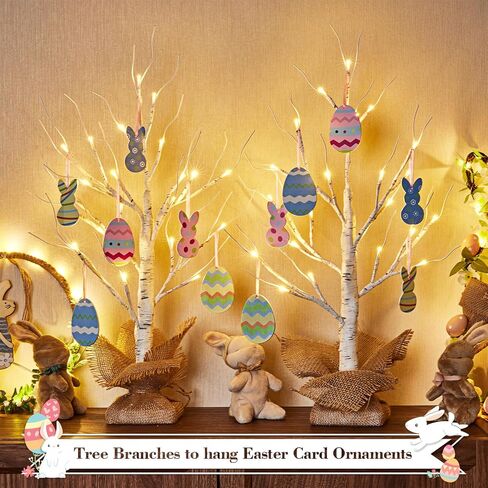 Lighted Birch Tree, 2Pack USB Rechargeable Tabletop Tree with Burlap Decor, Timer Function, Pre-Lit Artificial Mini Money Trees with Lights for Spring Summer Home Centerpiece Decor (2FT) in Saudi Arabia