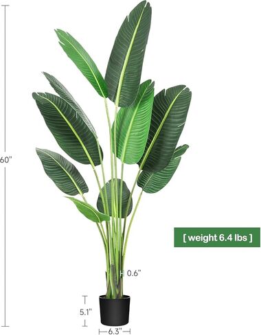 60 بوصة شجرة الاصطناعية طائر من الجنة النبات الاصطناعي مع 10 جذوع شجرة مزيفة - 5 أقدام فو النباتات نبات الموز مزيفة مع وعاء الأشجار الاصطناعية للمنزل ديكور داخلي في الهواء الطلق in Kuwait