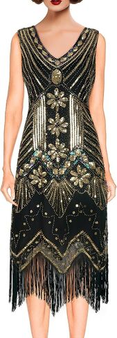 Women's 1920s Flapper Dress Vintage Lace Fringed Gatsby Cocktail Dress with 20s Accessories Set in Saudi Arabia