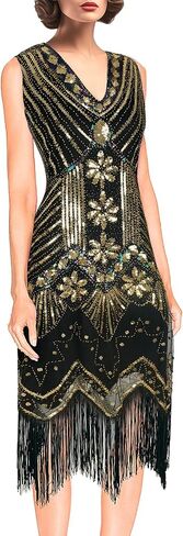 Women's 1920s Flapper Dress Vintage Lace Fringed Gatsby Cocktail Dress with 20s Accessories Set in Saudi Arabia