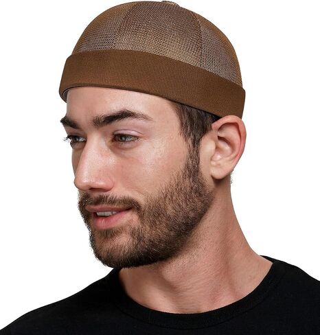 Mens Mesh Brimless Cap with No Brim, Summer Skullcap Docker Beanie Hat in Kuwait
