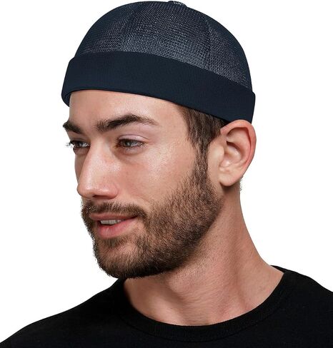 Mens Mesh Brimless Cap with No Brim, Summer Skullcap Docker Beanie Hat in Kuwait