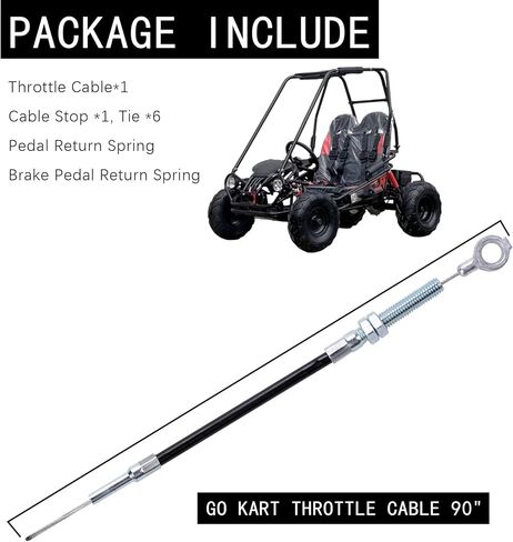 90 inch Universal Go Kart Throttle Cable Kit Compatible with Manco Go Cart 8HP Engine ATV Buggy with Brake Return Throttle Pedal Springs in Kuwait