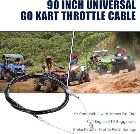 90 inch Universal Go Kart Throttle Cable Kit Compatible with Manco Go Cart 8HP Engine ATV Buggy with Brake Return Throttle Pedal Springs in Kuwait