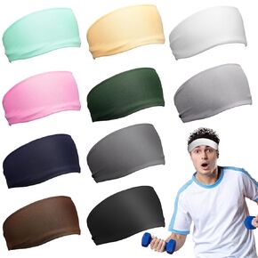 10 Pcs Headbands for Men Women, Sweatband Sports Headband Fitness Workout Stretchy Non-Slip Breathable Sweat Wicking Hairband for Running, Cycling, Basketball, Soccer, Yoga, Ice Hockey 10 Colors