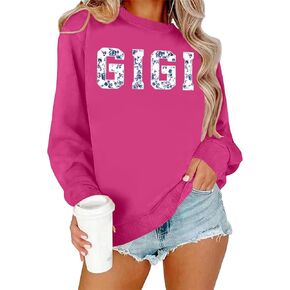 Gigi Swefshirts for Women Grandma Wildflower Pullover tshirt عيد أم طويل القمصان الطويلة