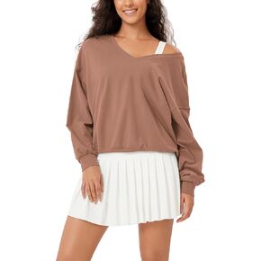 ODODOS Women's Purevibe Cotton Double V Pullover Long Sleeve Shirts Fall Outfits Oversized Tops