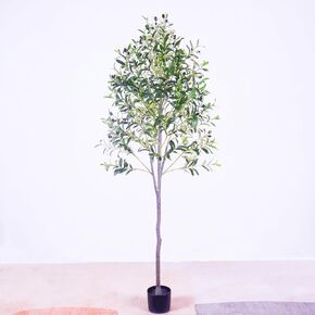 YJH 6ft Artificial Olive Tree Artificial Fake Tree Green Potted with Realistic Fruit, for Modern Home Office Living Room Floor Decor and Housewarming Gift (6ft)
