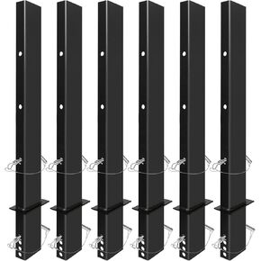 6Pack 30 inch Adjustable C Channel Pipe Stake for Flatbed Trailer Hauler with Anti-Loss Cord, 30 inch Flatbed Trailer Stake Pocket D Ring, Trailer Stake Side Rail Black
