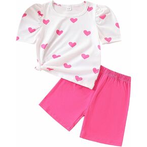 Kids Toddler Girl Clothes Summer 2 Piece Outfits Short Sleeved Top+Solid Color Shorts Set