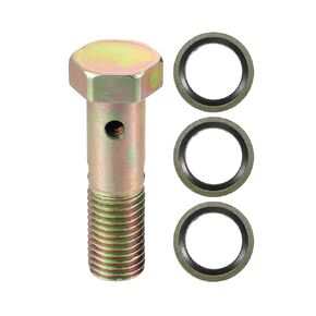 Double Banjo Bolt Kit, M12x1.5 Length 48mm Metric Thread Turbo Brake Line Fitting Adapter Universal for Car Durable Metal Bronze Tone W/Washer Spacer