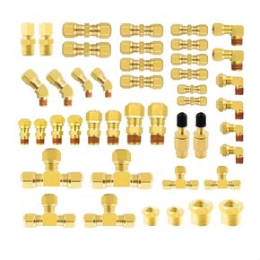 44pcs مجموعة خط فرامل خط الفرامل النقطية ، 1/4 "1/8" 3/8 "1/2" النحاس النحاس النقدي/الكوع/كوع/مستقيم من نايلون أنابيب الاستخدام الصناعي أو شاحنات المقطورات