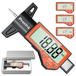 Preciva Tire Tread Depth Gauge, Digital Tire Depth Gauge with Large LCD Display and Inches, Millimeters, Fraction Conversion, Tread Depth Gauge Suitable for Thread Depth, Brake Shoe and Pad Wear
