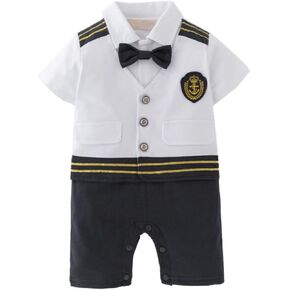 stylesilove Baby Toddler Boys Pilot Short Sleeve Cotton Romper Bow-tie Vest All-in-One Halloween Outfit