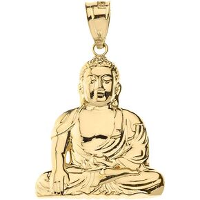 Elegant 14k Yellow Gold Buddhism Buddhist Meditation Zen Buddha Pendant (1.37")