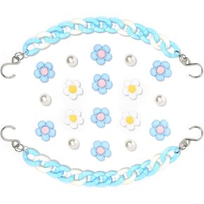 2Pcs Acrylic Shoe Chains for Women, 18Pcs Flower Pearl Shoe Charms Accessories for Clog Sandals, DIY Shoe Decoration Charms for Girls, Party Favor