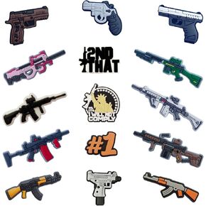 Gun Shoe Charms - Gun Decoration Charms Gift for Boys Kids Teens and Adults - Set of 15