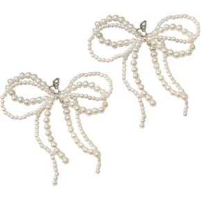 2pcs Pearl Bow Shoe Charms,Shoe Charms for Sneakers,Pearl Bow Y2K Keychain,Decoration Charms For Shoes.Shoes Elegant Buckle Pearl Beaded Chain for DIY Shoe Charms Shoe Accessories for Wedding Gift