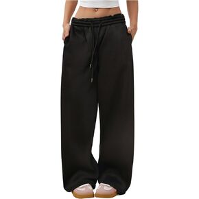 Women's Drawstring Low Rise Sweatpants Wide Leg Loose Fit Dressy Casual Pants with Pockets