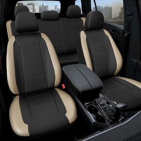 Premium Waterproof Car Seat Cover Full Set, Front and Rear Split Bench Seat Covers for Cars with Thicker Padding, Easy to Install Car Seat Cover Set (Beige)