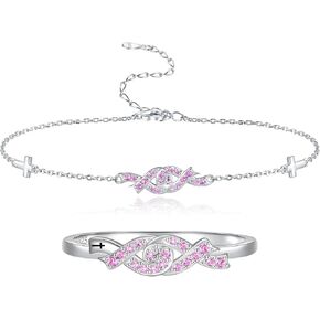 التوعية بسرطان الثدي Anklet 925 Sterling Silver Pink Rib Ring Survivor Jewelry Gifts Inspirations for Women (8)
