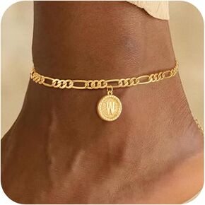 Gold Ankle Bracelets for women,14k Gold Plated Waterproof lightweight Figaro Chain Initial Anklets for Women Ankle Bracelets Set Dainty Trendy Jewelry Gift for Women