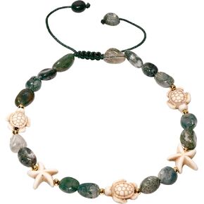 Boho Turtle Starfish Ankle Bracelets for Women Tumbled Crystals Beaded Anklet Summer Hawaii Beach Adjustable Party Foot Jewelry