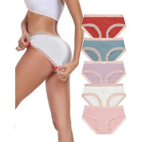 ANLIQI Cotton Underwear for Women Soft Lace Trim Hipster Panties Low Rise Bikini Undies Multipack