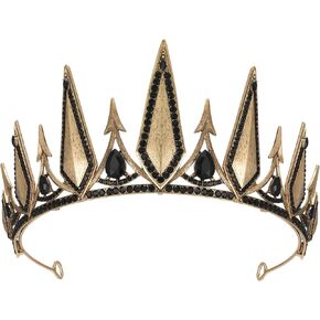 SWEETV Gothic Crowns for Women Black Tiara Queen Crown Witch Hair Accessories for Costume Halloween Prom Party， Gold