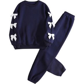 SweatyRocks Girl's Clothing Sets Bow Knot Long Sleeve Sweatshirt and Jogger Pants 2 Piece Outfits