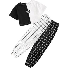 SOLY HUX Girl's 2 Piece Outfits Cute Crop Tops and Pants Set Butterfly Summer Preppy Summer Clothes