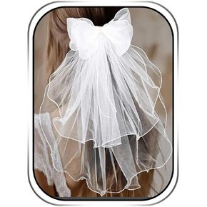 Campsis Wedding Bow Veil White Bride Hair Veil Pearl Tulle Hair Clip حجاب الحجارة