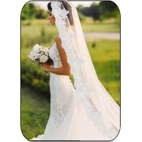 LASEDAILY LACE الزفاف حجارة العاج العاج الطويل كنيسة كنيسة صغيرة 1 طائرة الزفاف تول حجاب مع مشط للنساء