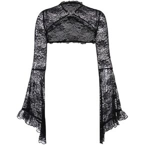 Gothic Crop Top Goth Lace Bolero Black Shrug Cardigan Bell Sleeve Cover Up for Women