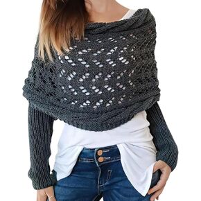 Scarf with Sleeves for Women, Knitted Double Sleeve Scarf Wrap, Multifunctional Knitted Crochet Shrugs with Sleeves