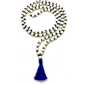 قلادة Tulsi Mala ذات الخرز - حبات Tulasi المعقدة باليد - 7 شقرا Mala (سلسلة زرقاء)
