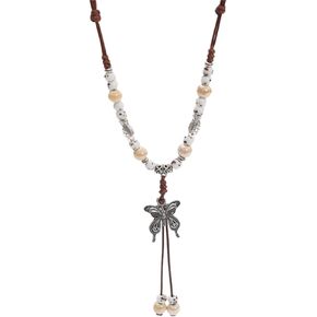 Western Region Necklace for Women Lion Butterfly Beads Natural Stone Retro Beaded Lady Women 17.71 Inch