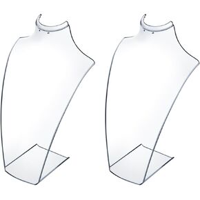 MyGift 12-Inch Clear Premium Acrylic Necklace and Earring Display Stand, Set of 2 – Jewelry Organizer Bust for Necklaces, Pendants, Earrings – Tabletop Holder for Retail, Home, or Craft Show