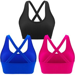 RUNNING GIRL High Impact Sports Bra for Women Pack, Medium Support Criss Cross Strappy Running Sports Bras Seamless Yoga Bras