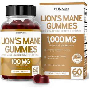 Lions Mane Mushroom Gummies (60 Count) Focus Gummies & Brain Mushroom ملحق للبالغين - نكهة التوت اللذيذة - ملحق Mane Premium Lions - تم اختبار طرف ثالث ، وآمن نباتي وولايات المتحدة الأمريكية