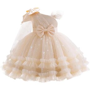 Lamgool Toddler Baby Girls Pageant Formal Dress Ruffle Tulle Elegant Bow Tutu Princess Ball Gown for Birthday Prom Party
