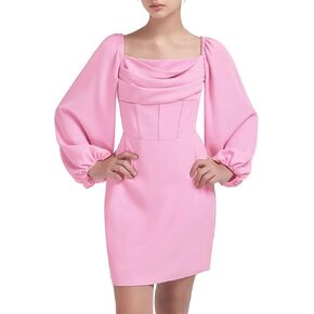 EXARUS Girls Long Sleeve/Spaghetti Strap Dress Ruched Cowl Teens Dance Homecoming Graduation Party A-line Formal Dresses