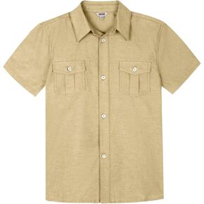 Bienzoe Boys Short Sleeve Shirt for School: Kids Button Up Collared Dress Fashion Shirts