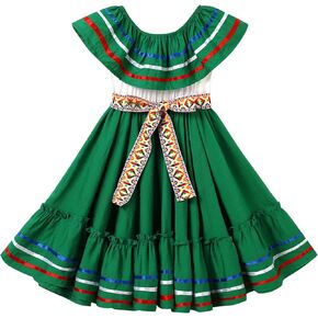 فتاة صغيرة الفتاة المكسيكية فستان الفولكلوريكو التقليدي مع حزام سينكو دي مايو فييستا فستان كرنفال كرنفال in Kuwait