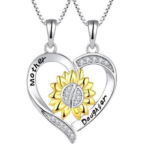 Mother Daughter Necklace Sterling Silver Mothers Day Gifts From Daughter Necklace Heart Matching Pendant Set