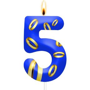 Number 6 Blue and Golden Rings Birthday Candle, Cartoon Themed Candle Birthday Decoration, Blue Birthday Cake Topper for Boys Girls Party Decor Supplies