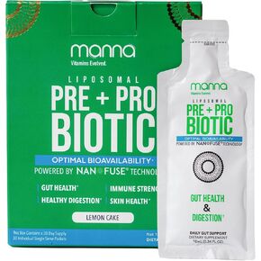 Manna Liposomal Prebiotic + Probiotic Packets – 40 Billion CFU, 8 Strains – Gut, Digestive & Immune Support – High Absorption, Non-GMO, Shelf-Stable, Daily Supplement, 30 Single Serves